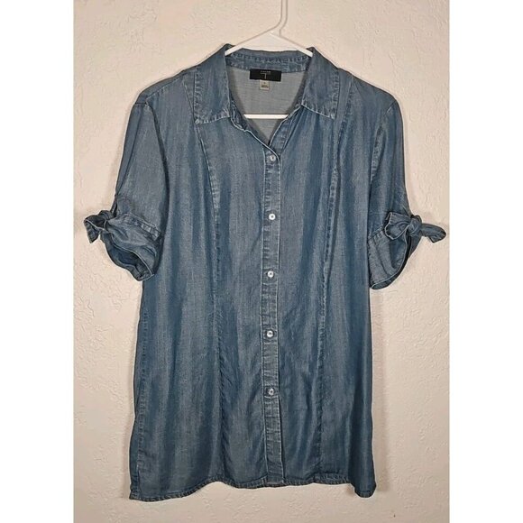 Tahari Women's Blue Tencel Chambray Button Down Shirt Size Small - Picture 1 of 6